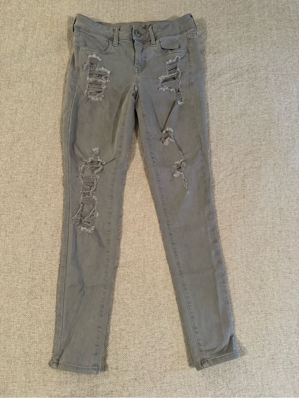 American Eagle Next Level Stretch‎ Jegging Light Grey Distressed 4
